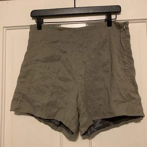 Theyskens’ Theory Sage Green Side Zip Shorts High Waist Ramie Size 10